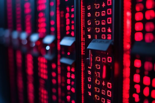 Close Up of Red Lights on a Technology Server Network