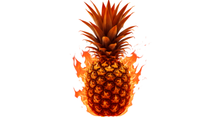 Pineapple with fire effect on white background studio shot