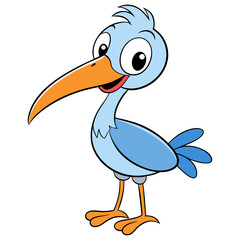 Obraz premium Cute Cartoon Ibis with Big Eyes and Playful Expression, Perfect for Children’s Illustrations, Animal Designs, and Wildlife-Themed Projects Representing Joyful and Friendly Birds