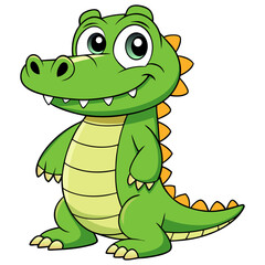 Adorable Cartoon Alligator or Crocodile with Big Eyes, Bright Smile, and Green Scales, Perfect for Children’s Illustrations, Animal-Themed Designs, and Reptile Projects Representing Playful, Friendly