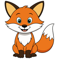 Adorable Cartoon Fox with Big Eyes, Bright Smile, and Fluffy Tail, Perfect for Children’s Illustrations, Animal-Themed Designs, and Forest Projects Representing Playful and Friendly Creatures