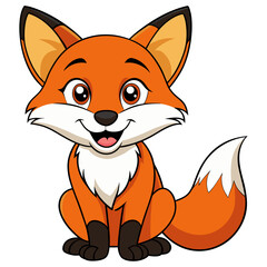 Adorable Cartoon Fox with Big Eyes, Bright Smile, and Fluffy Tail, Perfect for Children’s Illustrations, Animal-Themed Designs, and Forest Projects Representing Playful and Friendly Creatures