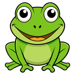 Adorable Cartoon Frog with Big Eyes, Bright Smile, and Green Skin, Perfect for Children’s Illustrations, Animal Designs, and Nature-Themed Projects Representing Playful, Friendly Creatures
