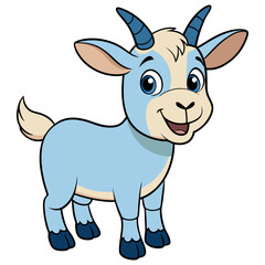 Adorable Cartoon Goat with Big Eyes, Bright Smile, and Blue Fur, Perfect for Children’s Illustrations, Animal Designs, and Farm-Themed Projects Representing Friendly, Playful, and Lovable Creatures