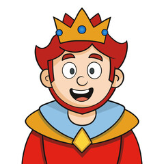 Cartoon king illustration vector art royal character design happy face crown red hair blue eyes gold