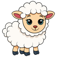Adorable Cartoon Lamb with Soft White Wool, Big Blue Eyes, and a Friendly Smile, Perfect for Children’s Illustrations, Farm Animal Designs, and Cute Animal-Themed Projects Representing Joyful Creature
