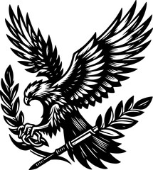 sketch vector illustration silhouette design icon logo symbol monochrome black white eagle holding sword