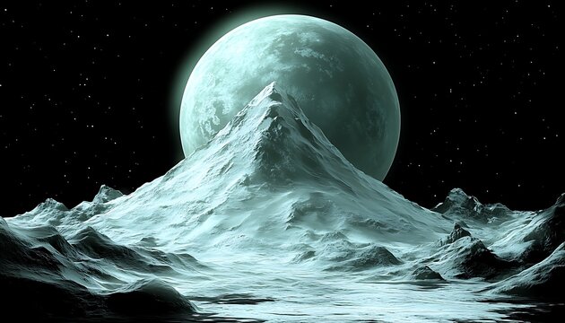 Alien Planet Mountain with Moonrise.