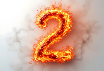 Flaming number 2 icon with glowing orange and yellow flames on a neutral light gray background symbolizes energy, dynamism, and creativity. Ideal for branding, promotional, and artistic projects.
