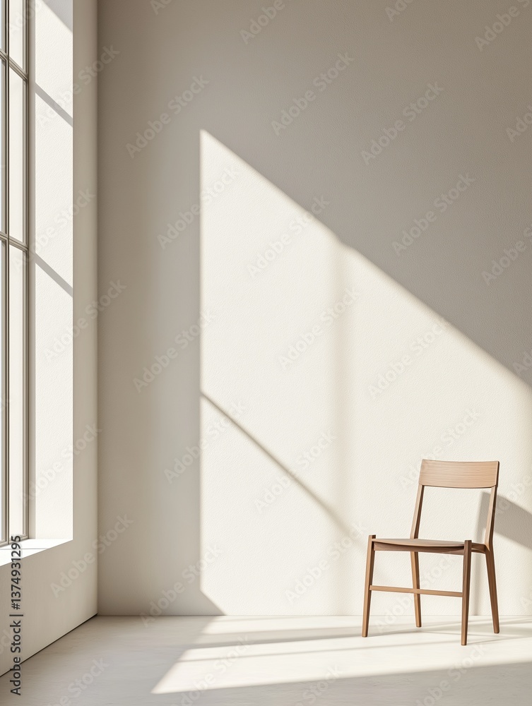 Poster empty room with a large window on the left side. the window is made of glass and has a white frame.