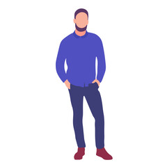 Man in a purple shirt and pants