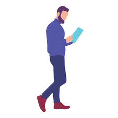 Man Reading a Document While Walking