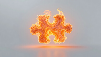 Fiery puzzle icon with dynamic swirling flames on a plain white background represents creativity, energy, and problem-solving. Suitable for innovative designs, branding, and educational visuals.