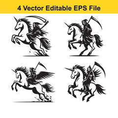 Fototapeta premium a unicorn being ridden by a grim reaper