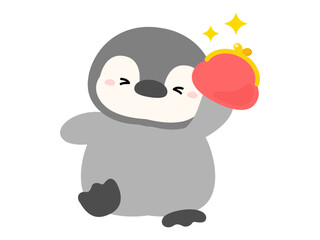 お金の増えるイメージ、財布とペンギンのベクターイラスト