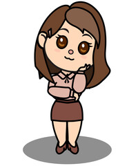 Obraz premium Cute School Girl Character Lovely Thinking Dreaming Chibi Cartoon Lady Figure Vector Graphic Element For Design Video Editing