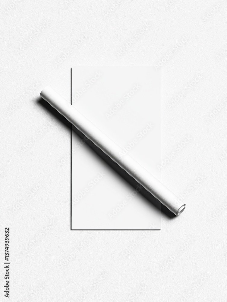 Poster minimalistic illustration of a white paper roll on a plain white background. the paper roll is in th
