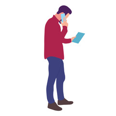 Person on phone reviewing document