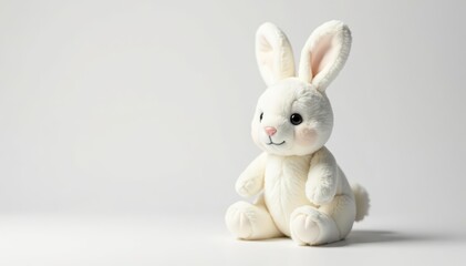 Soft white bunny plush toy on white background, cute Easter decoration, toy, soft, bunny