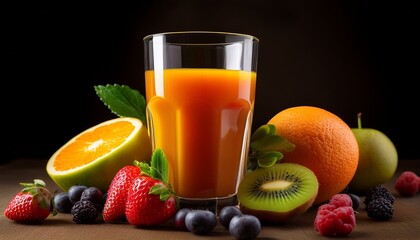 High-Quality Photograph of a Glass Filled with Fresh Fruit Juice. Generated image
