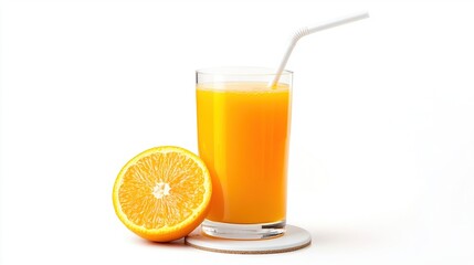 Orange juice in a glass with a sliced orange