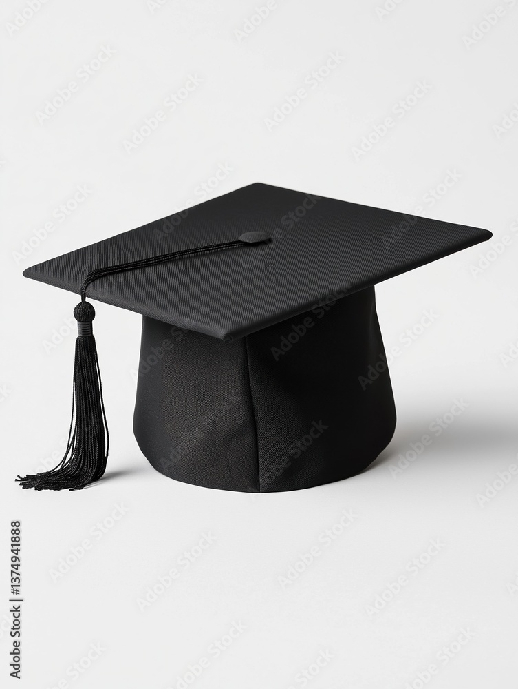 Poster the image is of a black graduation cap with a tassel hanging from the top. the cap is square in shap