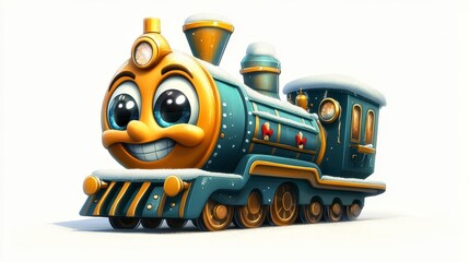 Fototapeta premium Cheerful Cartoon Train Engine