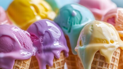 Colorful melting ice cream cones