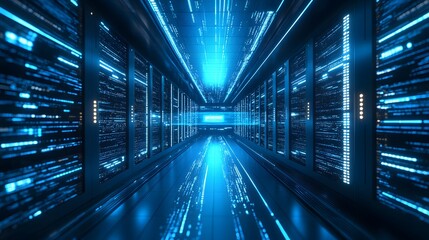 Futuristic server room data tunnel