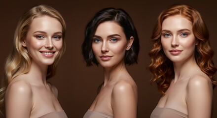  Portrait of Three Beautiful Women with Different Hair Colors