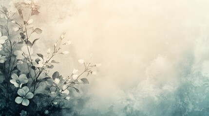 Soft Vintage Floral Background with Faded Blue and Beige Tones
