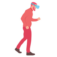 Person Wearing VR Headset, Walking