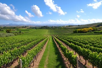 Vineyard Rows, Sunny Landscape