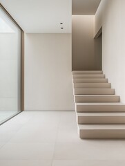 Obraz premium Empty room with a modern and minimalist design. the room has a white floor and walls, and a large window on the left side of the image that allows natural light to enter the space.