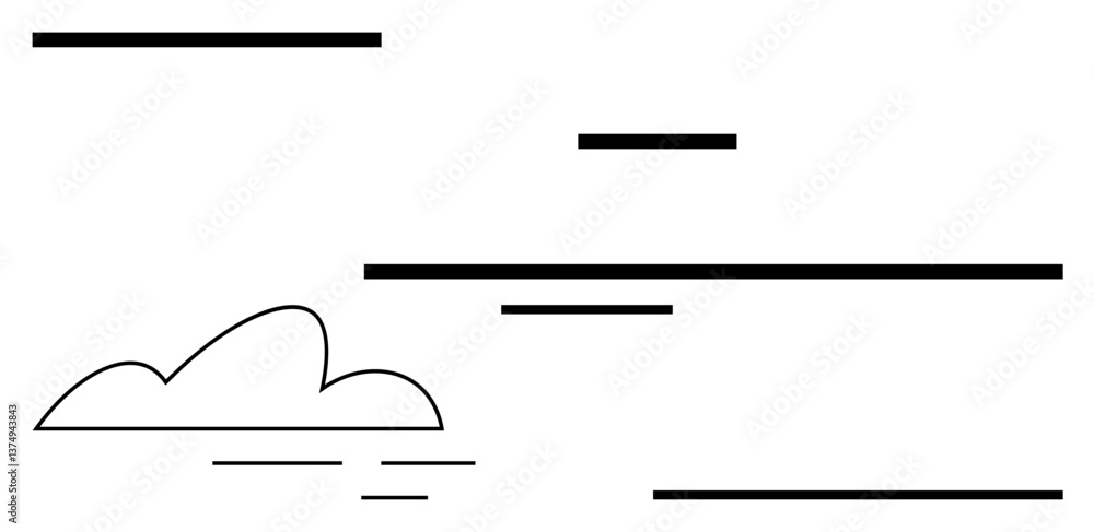 Poster simplistic cloud drawing with horizontal lines suggesting wind and dynamics. ideal for weather, moti