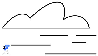 Cloud outline and coding character represent abstract ideas of digital transformation, computing, innovation. Ideal for technology, cloud services, data storage, programming, IT support, learning