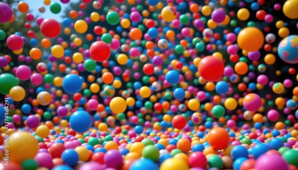 Poster sphere dance of colors an imaginative display of colorful spheres dancing through the air in a chore