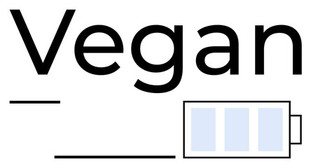 Bold Vegan text paired with a battery graphic suggesting energy or vitality. Ideal for sustainability, health, plant-based living, eco-consciousness, wellness, nutrition, motivation. Flat simple