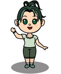 Hello Girl Cute Chibi Character Design Lovelly Sport Lady Student Figure Vector Element