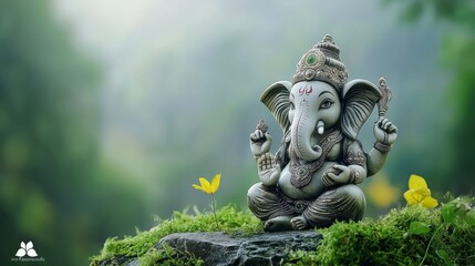 Obraz premium Serene Ganesha Statue Landscape
