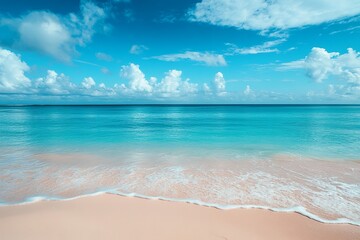 Obraz premium Beautiful beach ocean scene with turquoise water and blue sky for summer vacation travel destination