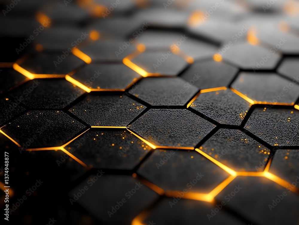 Poster hexagon pattern with glowing edges creates modern abstract background
