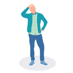 Thoughtful man in teal jacket and light shirt