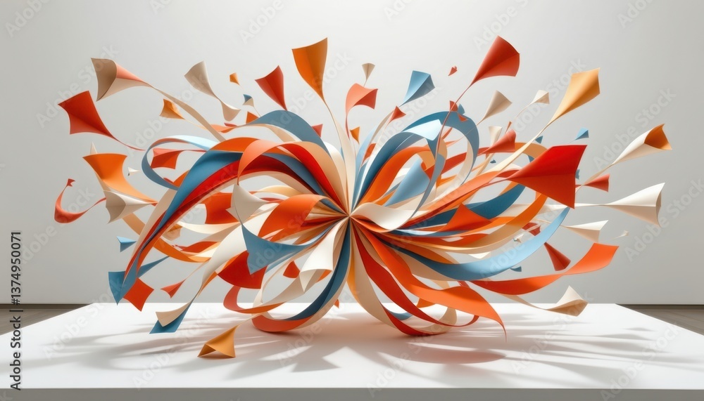 Poster abstract kinetic art a kinetic art piece with moving paper forms that twist and turn, creating a vis