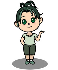 Introducing Explaining School Girl Adorable Student Character Design Chibi Figure Vector Editable Element