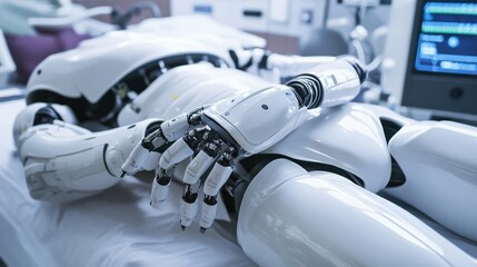 Robotics engineer developing assistive robots for disabled individuals, modern hospital with robots assisting patients in rehabilitation, Healthcare Tech style