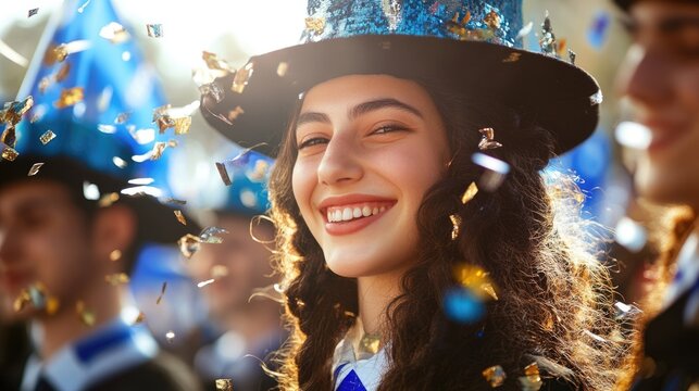 Honor of independence: Yom Haatzmaut, jewish tradition, israel emblem, national celebration, vibrant festivity, proud citizens, collective joy, patriotic unity, symbolic representation.