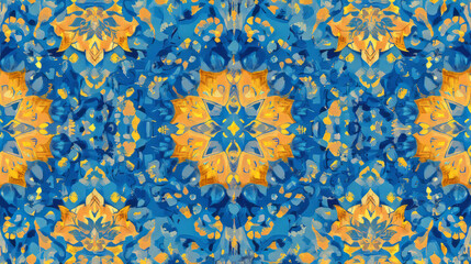 blue and orange floral pattern