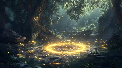 Enchanting glowing circle in mystical forest