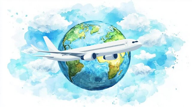 旅行イメージのビデオ｜飛行機と地球儀